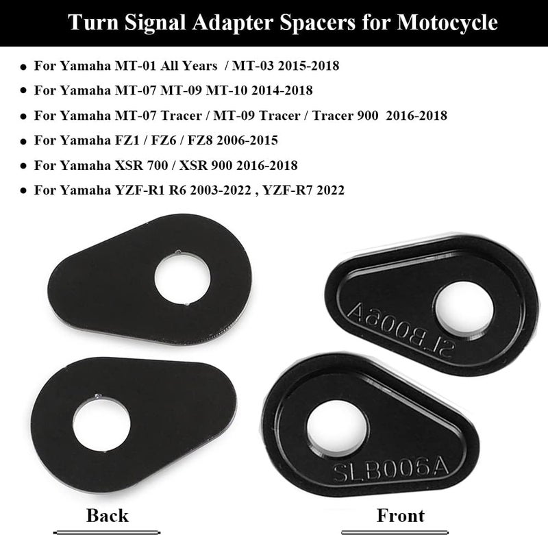 FREAXLL 4 Pcs Black Motorcycle Turn Signal Adapter Spacers for MT09 FZ 09 MT07 2014-2022 Tenere 700 2019-2021 MT-09 Tracer 900 XSR 900 YZFR3 R6 R7 2015 2017 2018 - Image 3